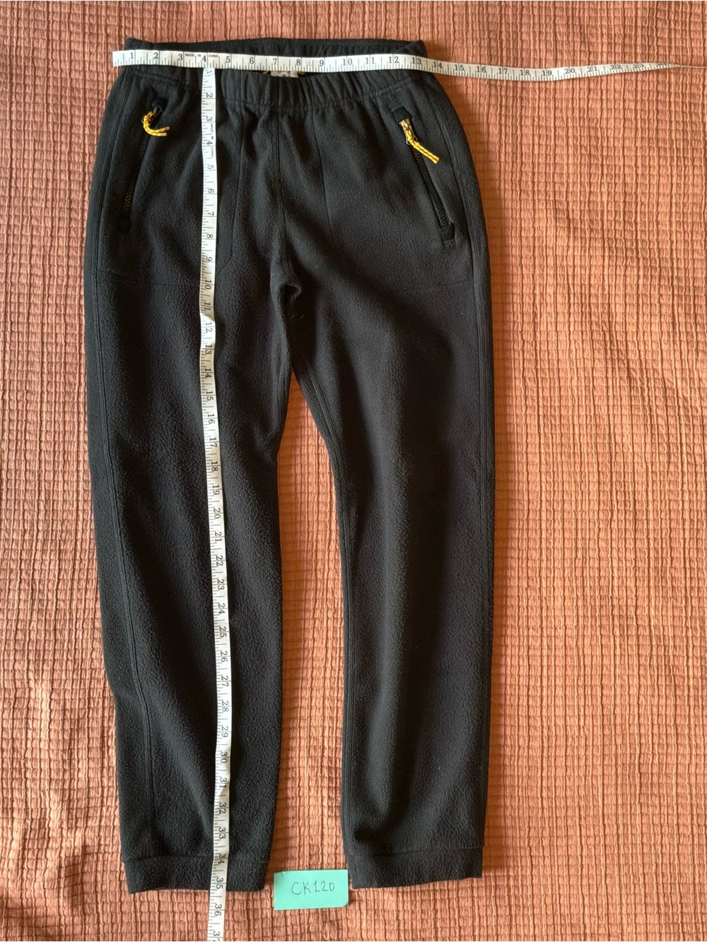 REI Black Fleece Joggers with Yellow Zip Accents